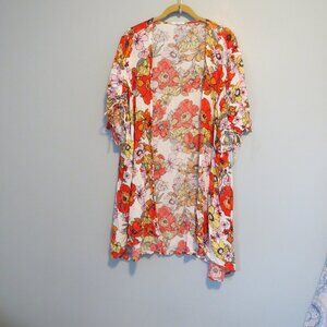 Maurices Poppy Floral Print Orange Red Yellow Kimono Swim Coverup Sz 0X or 14W